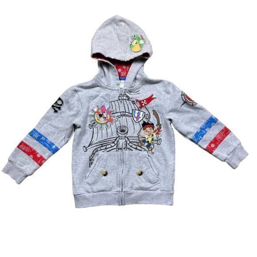 Disney Store Boys Hoodie‎ Size 5-6 Jake and the Never Land Pirates Gray